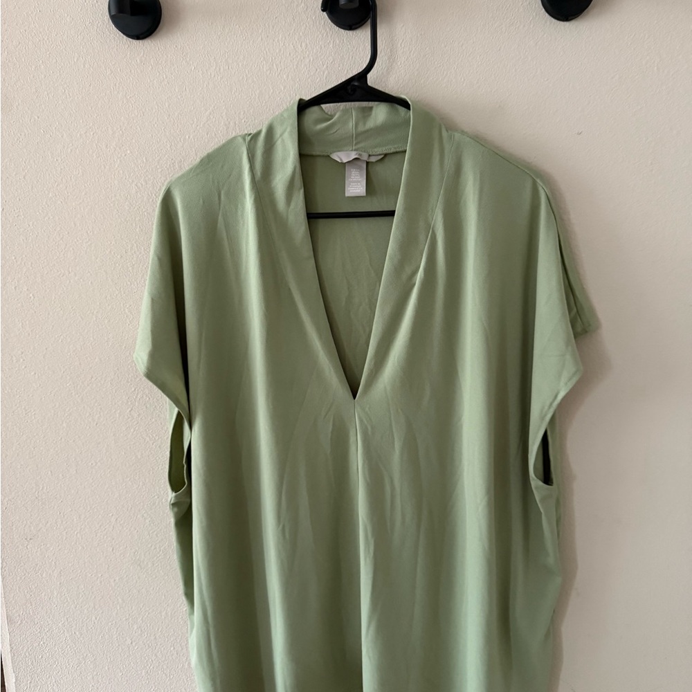 H&M Green Mandarin Collar Blouse Relaxed Fit